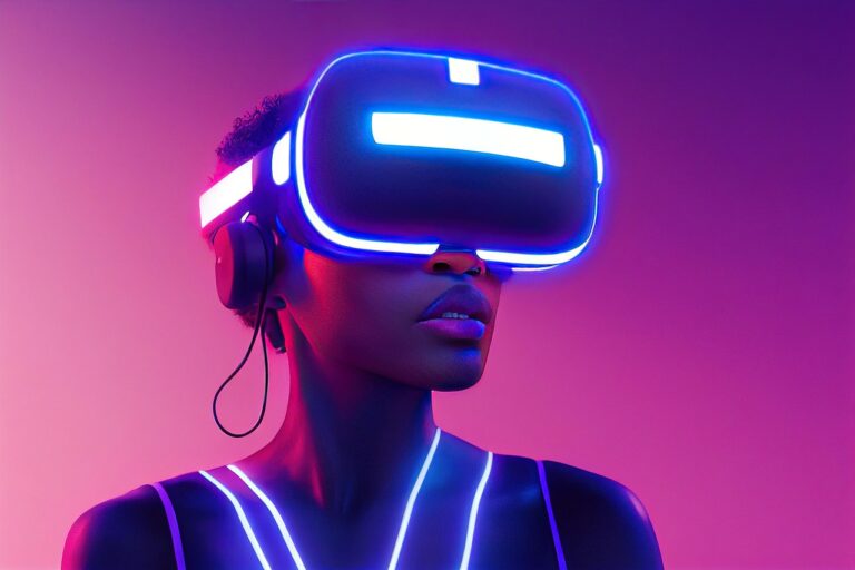 xr, mr, mixed reality, virtual reality, augmented reality, african american, female, woman, lady, girl, black, america, pink, metaverse, purple, blue, neon, lighting